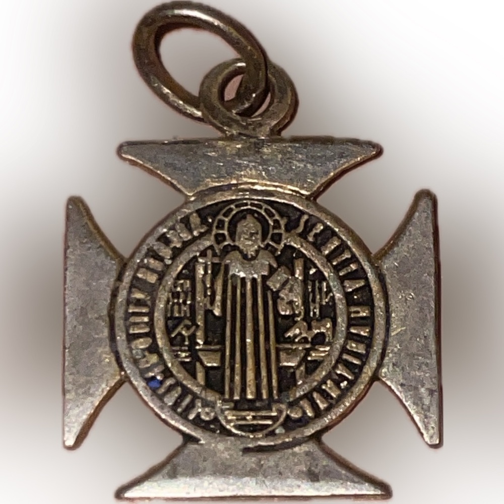 Sterling Silver Saint Benedict Medal Maltese Cross Pendant Vintage